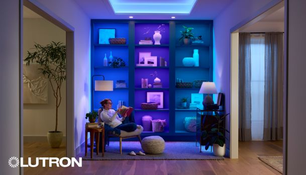 Lutron Lighting Blue Bookshelf